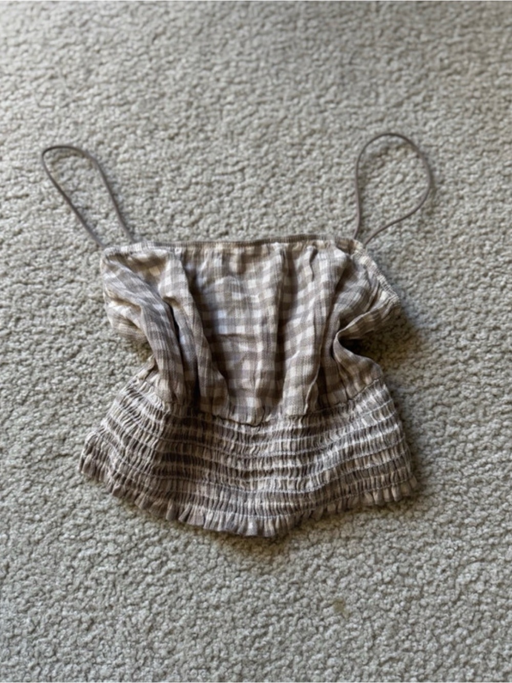 Jasmine Neutral Plaid Smocked Spaghetti Strap Crop Top - nwt